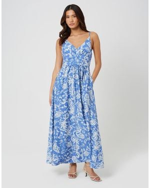 Brave Soul Strappy Floral Maxi Dress - Blue