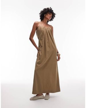 TOPSHOP Gathered Bust Structured Poplin Bandeau Midi Dress - Natural