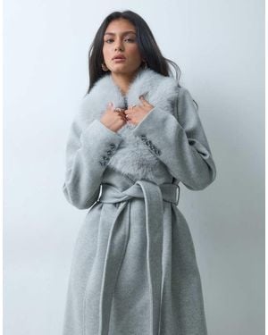 Forever New Nette Jas Met Ceintuur, Afneembare Faux-Furkraag En Lang Model - Blauw
