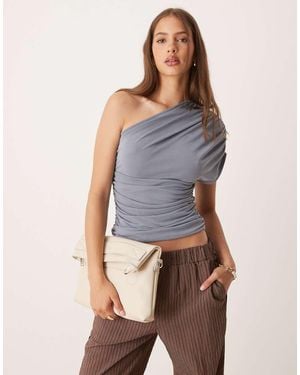 ASOS Cupro One Shoulder Ruched Top - Blue