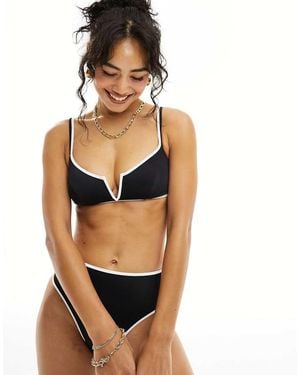 Free Society Contrast Stripe V Front Bikini Top - Black