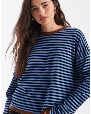 ASOS Knitted Striped Sweater With Contrast Trim - Blue