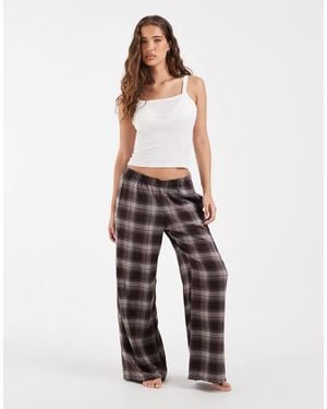 Hollister Pantalones De Pijama De Franela De Pernera Ancha A Cuadros Marrones - Marrón