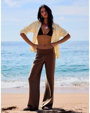 Bershka Turn-up Waist Trousers - Blue