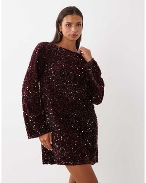 Pieces Sequin Mini Dress With Ribbon Bow Back - Red