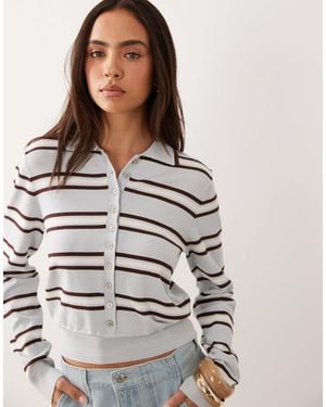 Nobody's Child Fine Knit Long Sleeved Polo Top - Gray