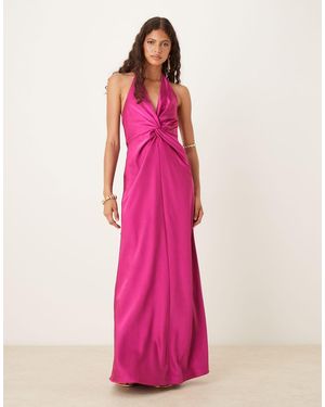 Six Stories Twist Front Satin Maxi Dress - Pink