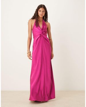 Six Stories Twist Front Satin Maxi Dress - Pink