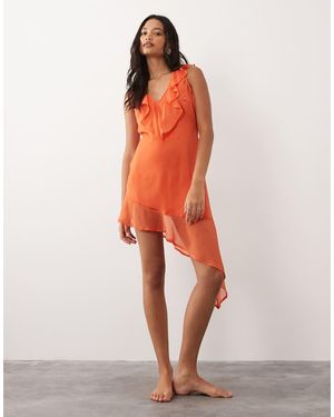 Aray Vestido Playero Corto Con Volantes De - Naranja