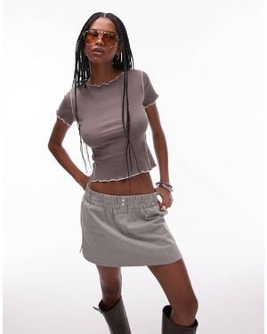 Mango T-Shirt Con Cuciture A Vista E Bordi Smerlati - Marrone