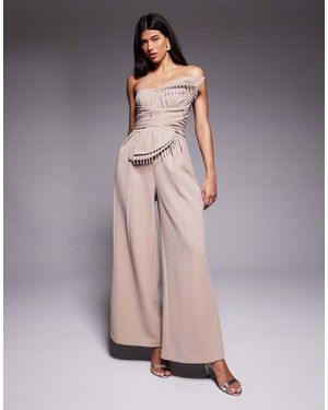 ASOS 3D Petal Jumpsuit With Drop Bead Detail - Natural
