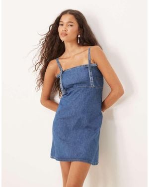 ASOS Denim Bow Front Strappy Mini Dress - Blue