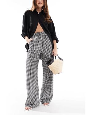 Threadbare Gingham Tie Waist Wide Leg Trousers - Black