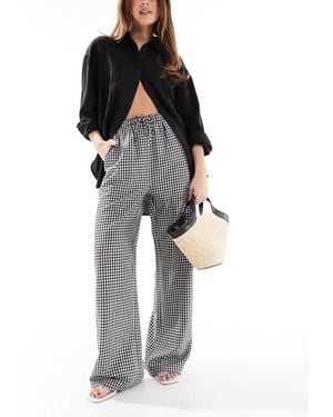 Threadbare Pantalones Negros Y Blancos A Cuadros Vichy De Pernera Ancha Con Lazada En La Cintura De