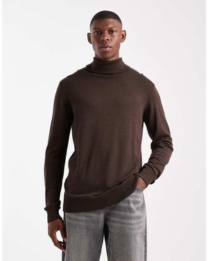Threadbare Roll Neck Jumper - Brown