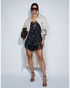 ASOS Mono Corto De Gasa Con Tirantes Finos Y Ribetes De Encaje Con-Multi - Multicolor