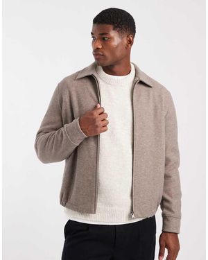 Mango Zip Through Harrington Jacket - Natural