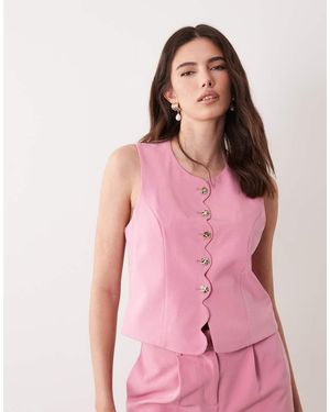 Vila Tailored Hammered Button Scallop Waistcoat - Pink