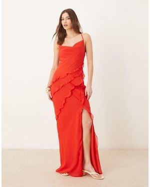 Pretty Lavish Textured Asymmetric Ruffle Maxi Dress