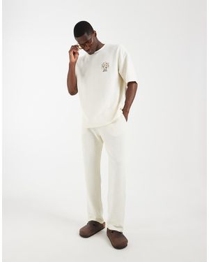 ASOS Heavyweight Oversized T-shirt Co-ord With Chest Embroidery - Natural