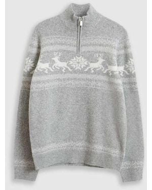 Threadbare Reindeer Fairisle Christmas Jumper - Grey