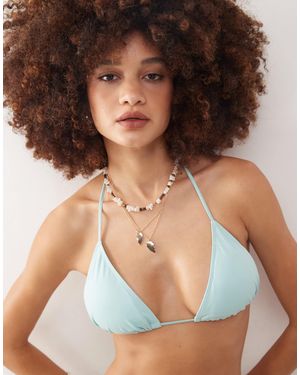 Monki Mix And Match Triangle Tie Up Bikini Top - Blue