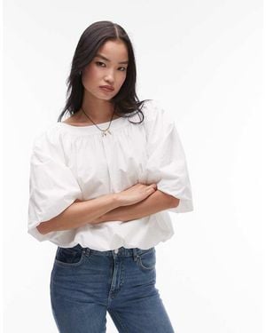ARKET Poplin Top With Bubble Hem - White
