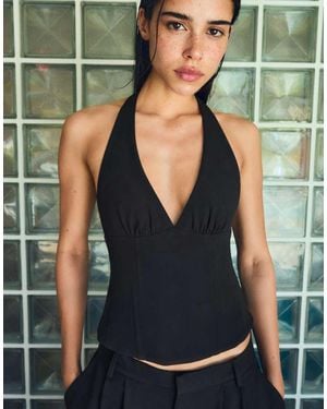 Bershka Structured Halter Top With Ties - Green