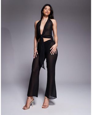 Oh Polly Hydra Chiffon Tie Waist Wide Leg Trouser Co-Ord - Blue