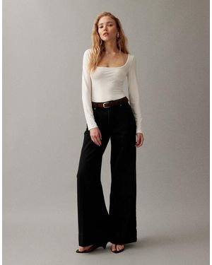 ASOS Wide Leg Jean With Crease Front And Belt - Black
