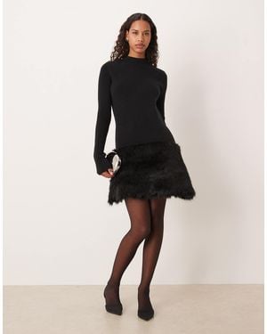 ASOS Faux Fur Hem Mini Dress - Natural