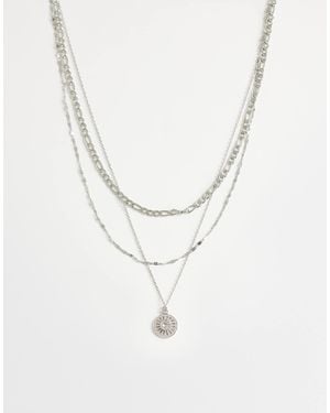 TOPSHOP Nyle Stainless Steel Multi Chain Necklace With Pendants - White