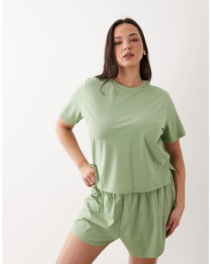 ASOS Asos Design Curve Mix & Match Cotton Pyjama Oversized Tee With Side Splits - Green