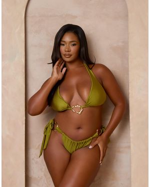 Moda Minx Curve X Alessa Tyrrell-charles Triangle Bikini Top With Molten Hardware - Brown