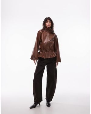 ASOS Gatehred Waist Bubble Pu Jacket - Brown