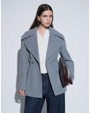 Aria Cove Wool Look Oversized Lapel Double Breasted Blazer - Blue
