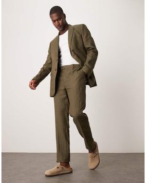 Mango Pantalones De Traje Verdes De Corte Slim De Lino De (Parte De Un Conjunto) - Neutro