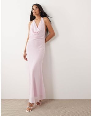 Tiger Mist Zyla Chiffon Halter Cowl Neck Fishtail Maxi Dress - Pink
