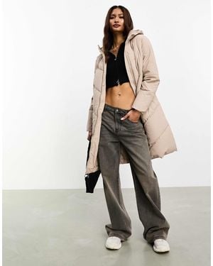 Jdy Longline Padded Chevron Coat - Natural