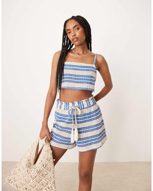 Aray Crochet Beach Crop Top Co-ord - Blue