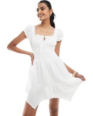 Bershka Shirred Milkmaid Mini Dress - White
