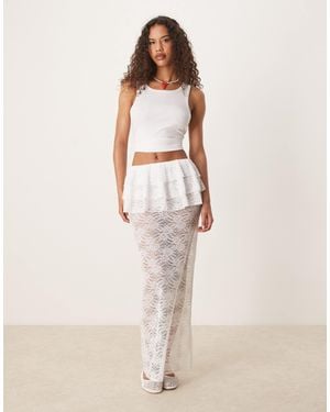 ASOS Sheer Lace Column Maxi Skirt With Ruffle Waist - Natural