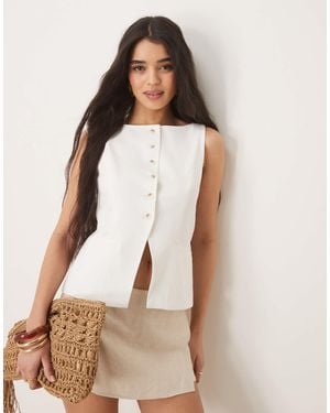Gina Tricot Tailored Longline Boatneck Vest - Natural