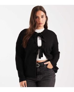 Pieces Plus Pieces Curve Reversable Tie Front Cardigan - Black