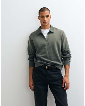 Weekday Sudadera Con Media Cremallera En Tejido Slub En Caqui Lavado-Verde
