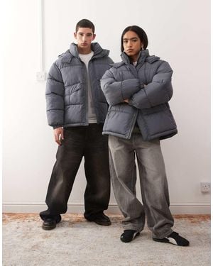 Collusion Unisex Puffer Jacket With Hood - Grey