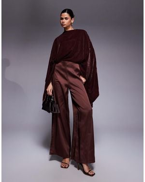 ASOS Velvet Bodice Satin Wide Leg Jumpsuit - Purple