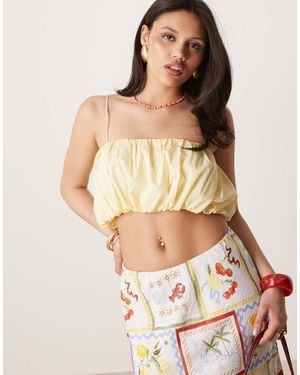Abercrombie & Fitch Top Corto Abullonado De Tirantes De -Blanco - Amarillo