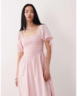 Wednesday's Girl Shirred Detail Midaxi Smock Dress - Pink