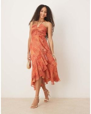 ANAYA Halter Neck Floral Print Midaxi Dress - Pink